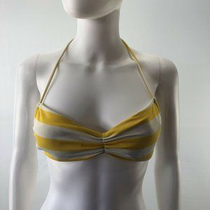 Victoria’s Secret Bikini Top M Yellow White Striped Halter Tie Back Swim Bra